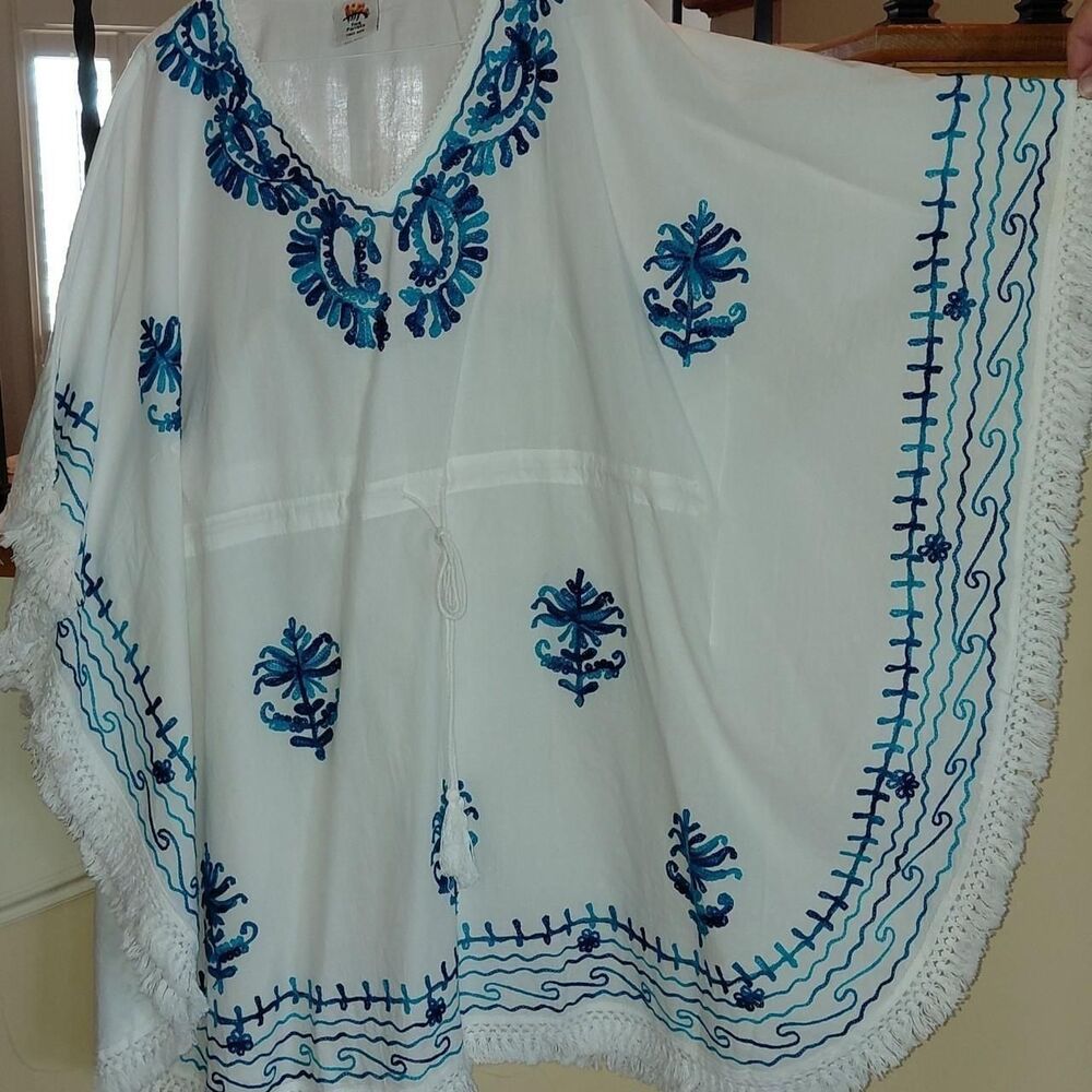 Off-white Women's Embroidered White and Blue Cover-up, 1 Size